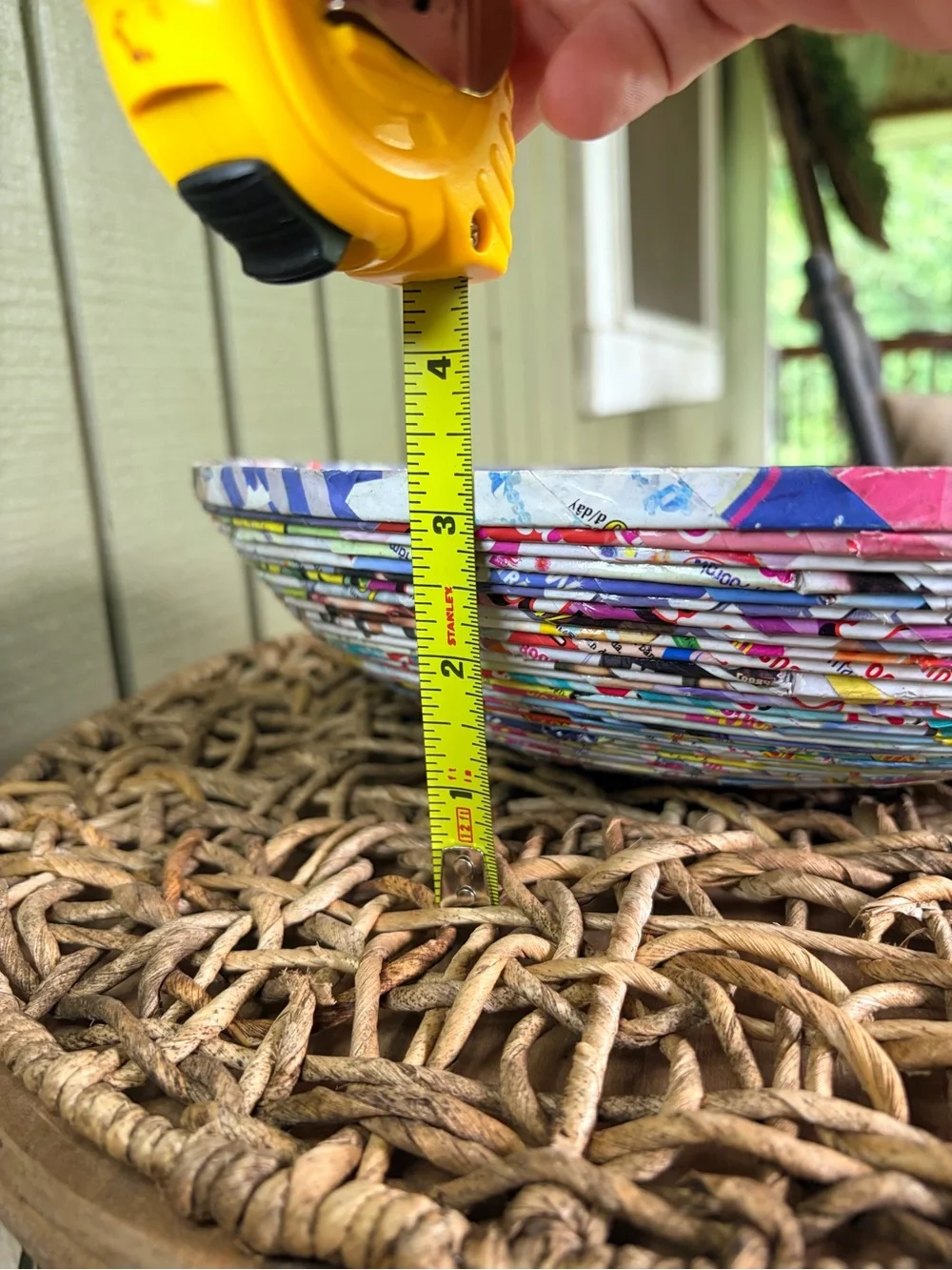 Handmade Recycled Magazine Paper Bowl Coiled Art Boho Decor 11.5